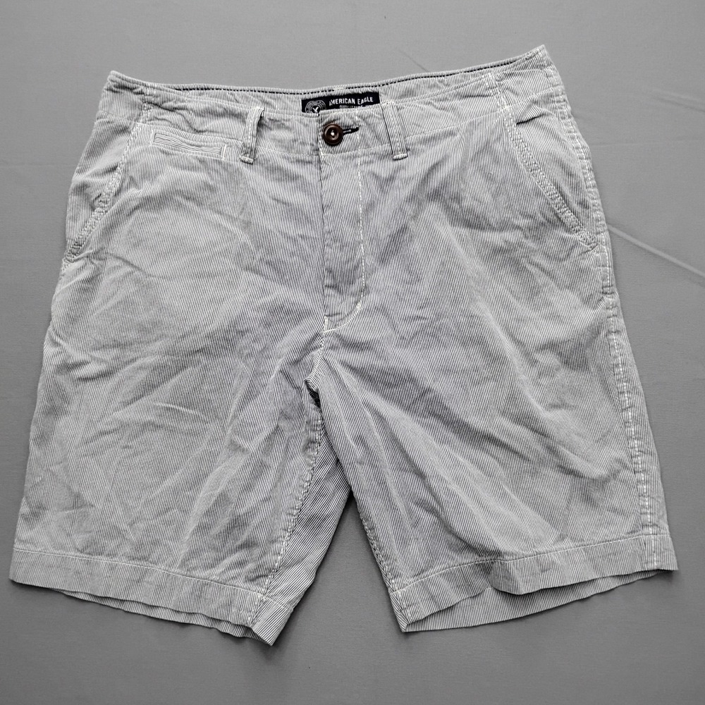 American Eagle Classic Seersucker‎ Striped Shorts Mens 34 Blue White Cotton